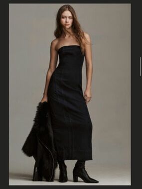 Pilcro Strapless Black Panelled Pencil Dress